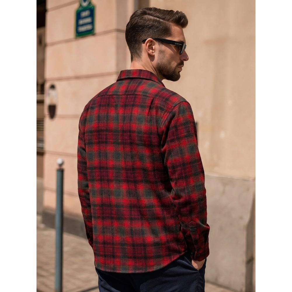 Vtg Pendleton Mens M‎ Board Shirt 60s Red Black Shadow Plaid Loop Collar Frayed